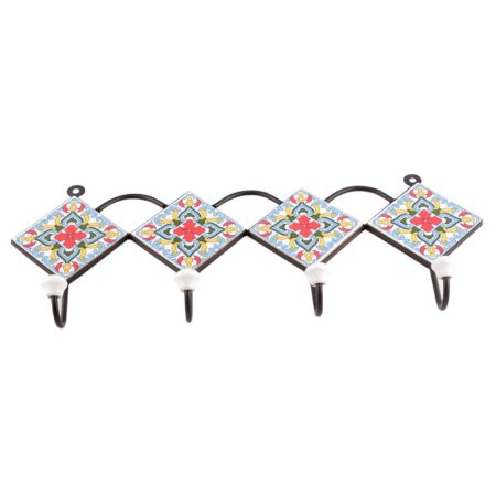 Turquoise And Red Ceramic Floral Tiles Hooks